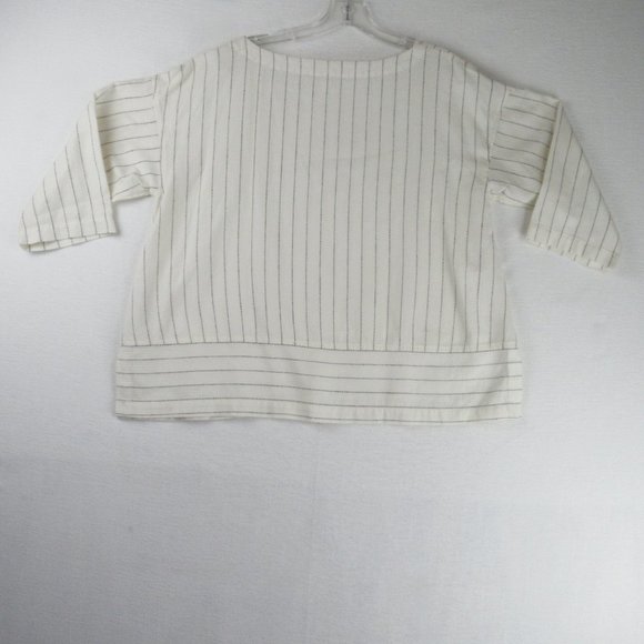 Eileen Fisher Stripe Bateau Neck Top In Ecru Size M R18SVQ - Picture 2 of 9